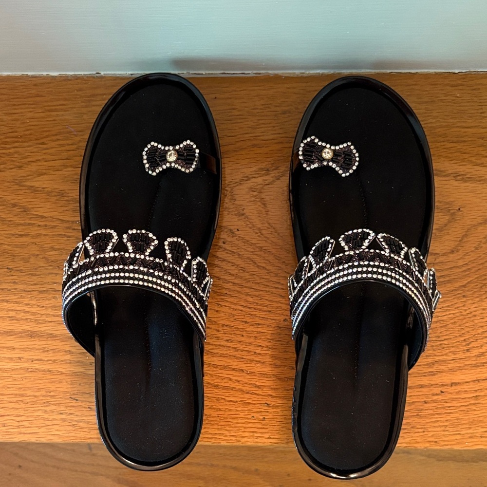 Chic Black Beaded Women's Sandals